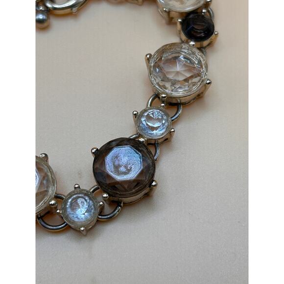 Smoky Gray and Clear Crystal Link Bracelet with Faceted Stones – 8” - Picture 2 of 4